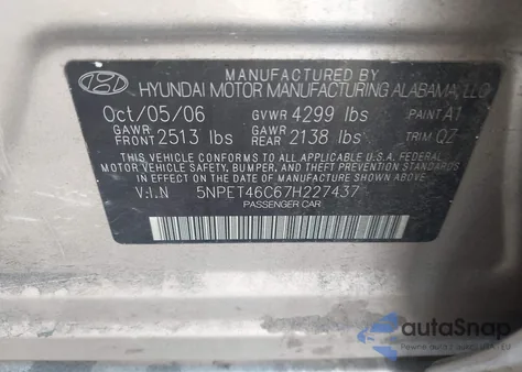 2007 Hyundai Sonata Gls из США, поврежденный, VIN 5NPET46C67H227437